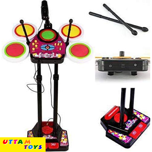 Junior Musical Drum Beat Set, XXL Electronic Junior Jazz Drum Beat Set with Mp3 Plug-in + Microphone + Pedal Mechanism + Adjustable Heights Multi Color.