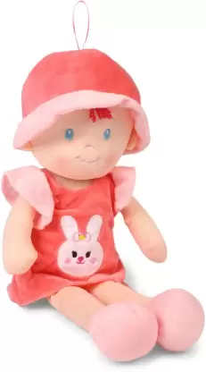 My Baby Excel DummyPlush Doll Peach With Rabbit Print (Multicolor)