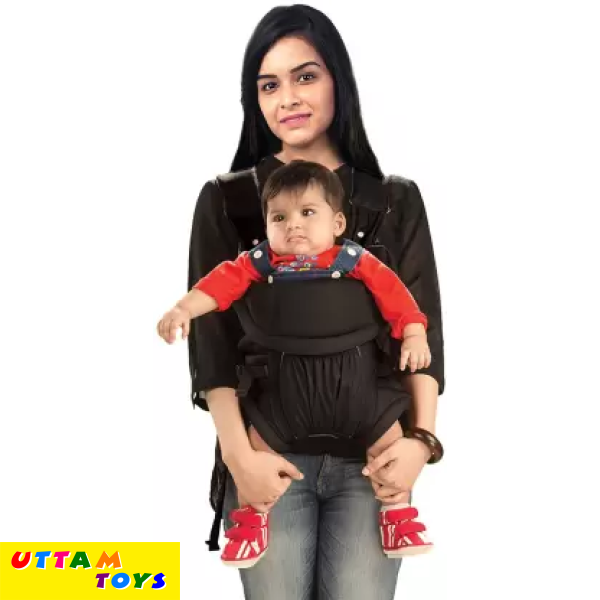 LuvLap Blossom Baby Carrier with Front & Back carry positions for 6 to 24 months baby, Baby Carrier (Black, Front Carry facing in)