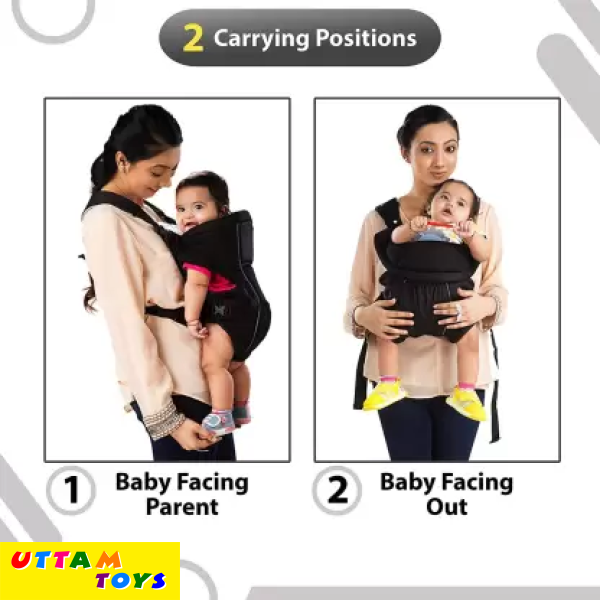 LuvLap Blossom Baby Carrier with Front & Back carry positions for 6 to 24 months baby, Baby Carrier (Black, Front Carry facing in)