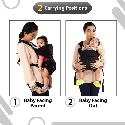 LuvLap Blossom Baby Carrier with Front & Back carry positions for 6 to 24 months baby, Baby Carrier (Black, Front Carry facing in)