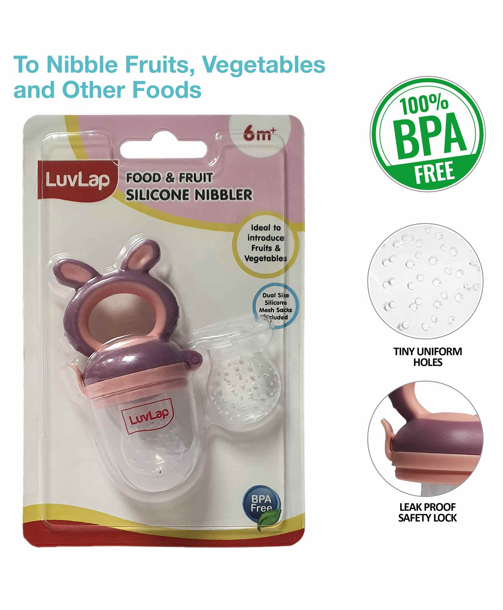 Luvlap Silicone Food & Fruit Nibbler - Pink