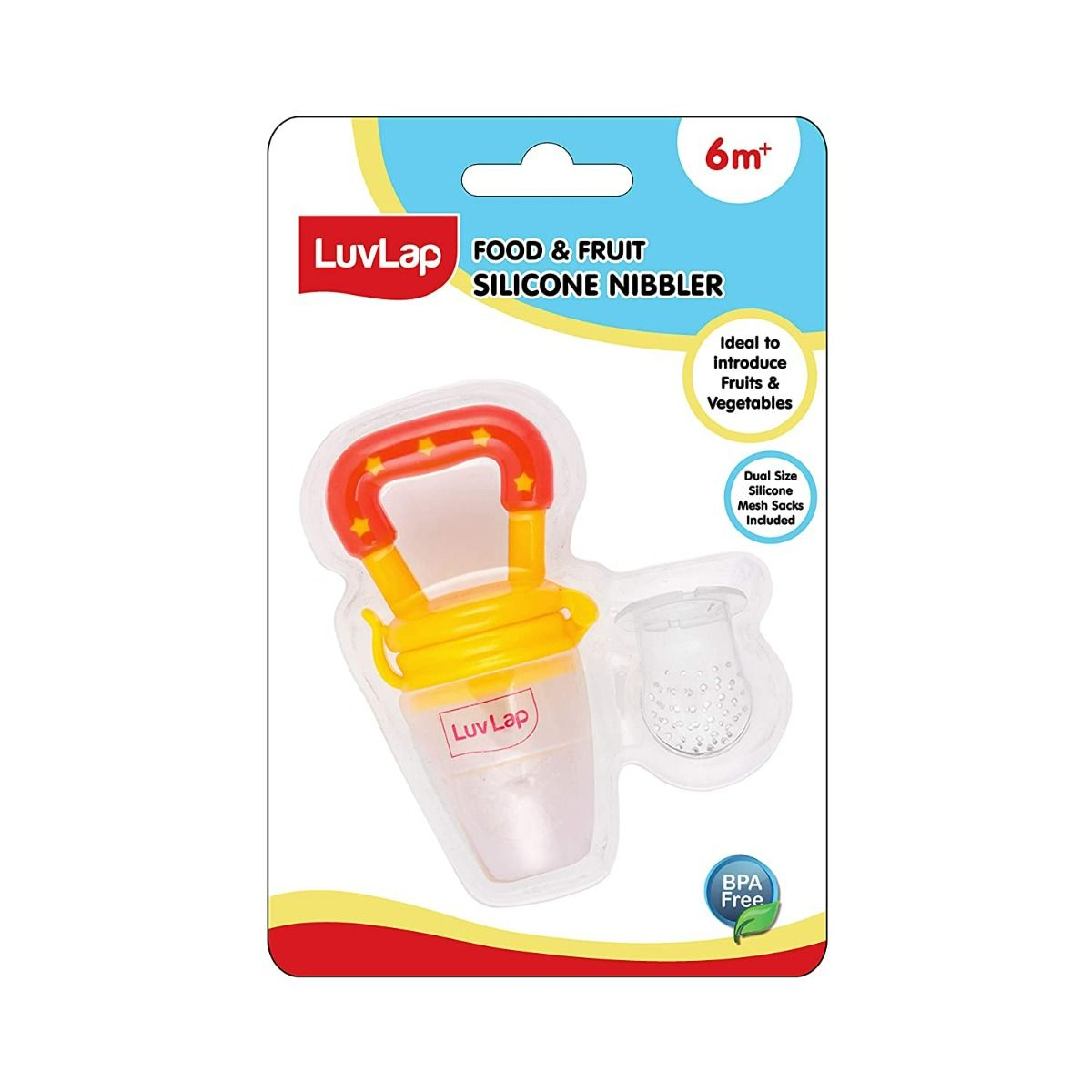 LuvLap Silicone Food/Fruit Nibbler with Extra Mesh, Infant, Joystar Yellow, BPA Free