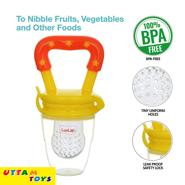 LuvLap Silicone Food/Fruit Nibbler with Extra Mesh, Infant, Joystar Yellow, BPA Free