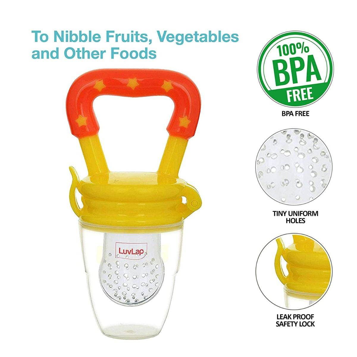 LuvLap Silicone Food/Fruit Nibbler with Extra Mesh, Infant, Joystar Yellow, BPA Free