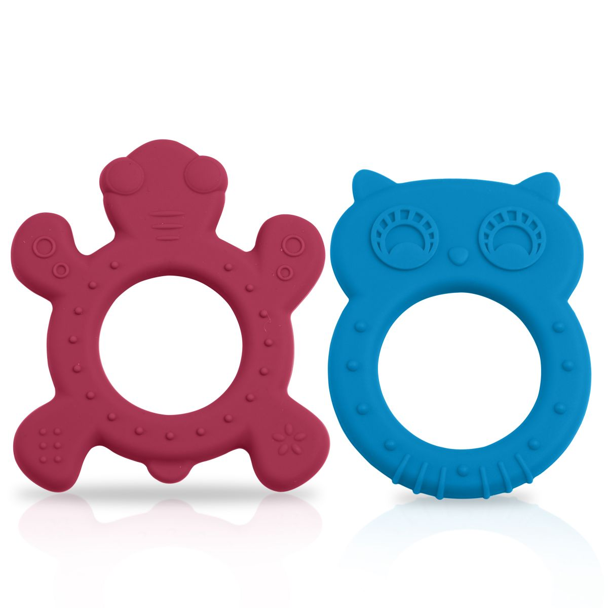 LuvLap Baby Silicone Teether for teething gums, Dual Pack(Blue & Rubine Red)