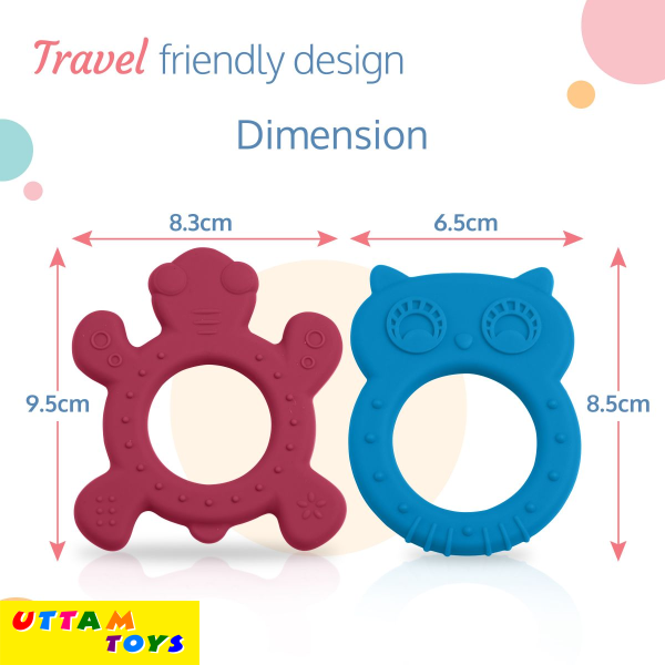 LuvLap Baby Silicone Teether for teething gums, Dual Pack(Blue & Rubine Red)