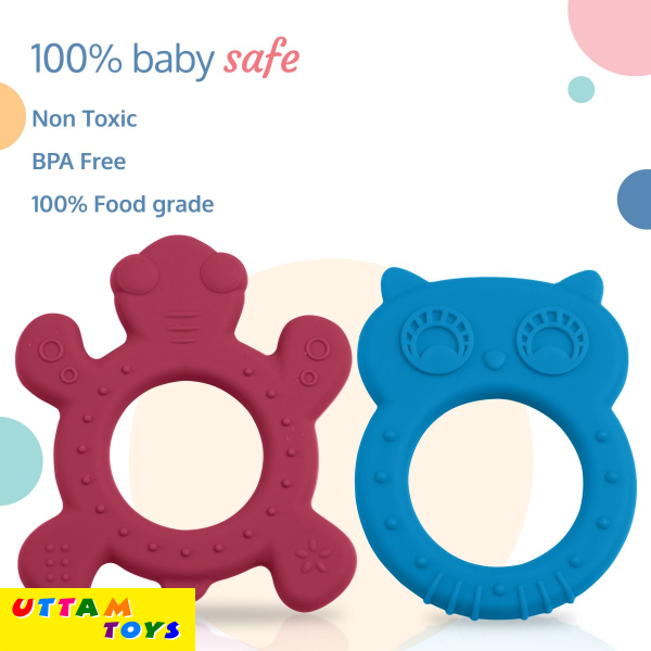 LuvLap Baby Silicone Teether for teething gums, Dual Pack(Blue & Rubine Red)