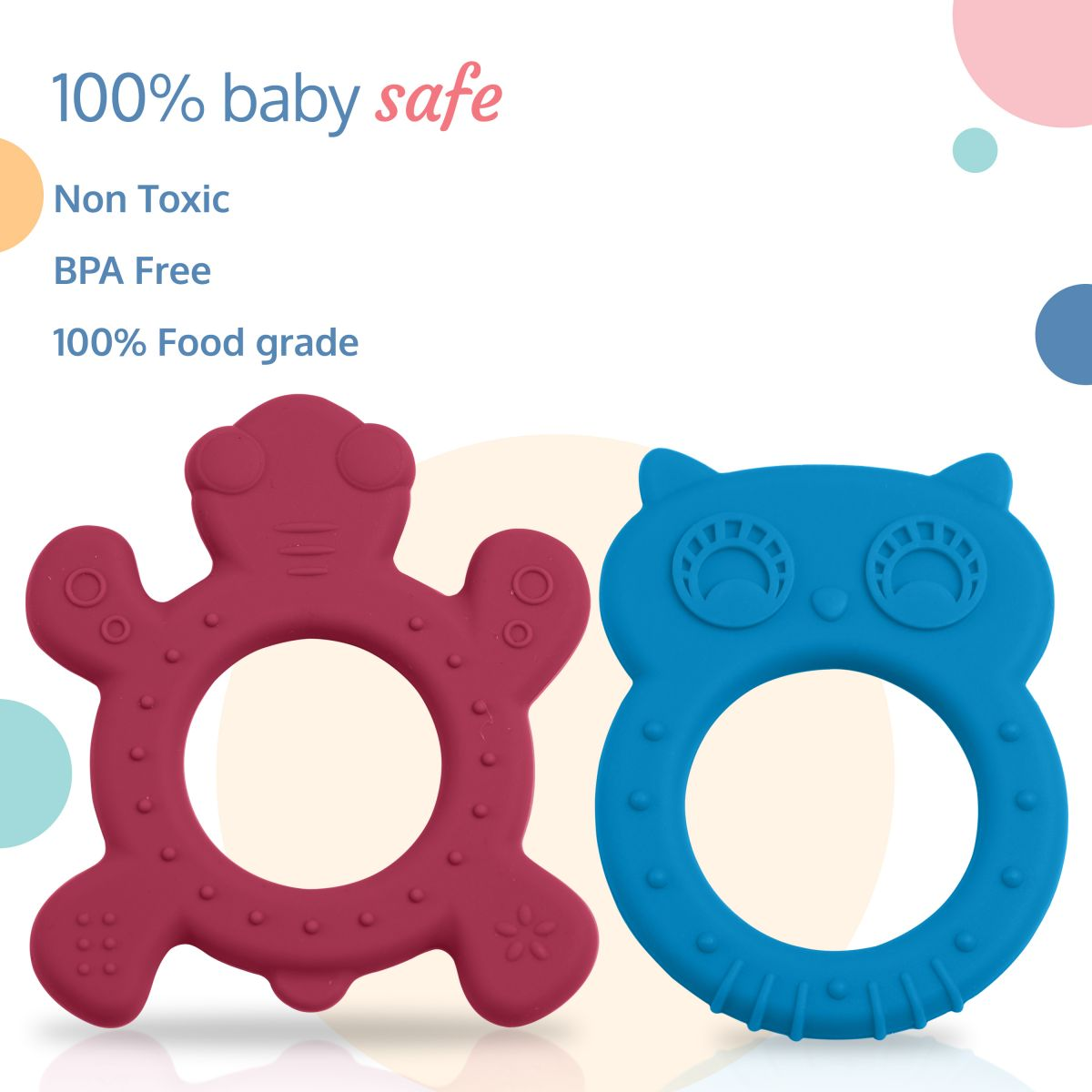 LuvLap Baby Silicone Teether for teething gums, Dual Pack(Blue & Rubine Red)