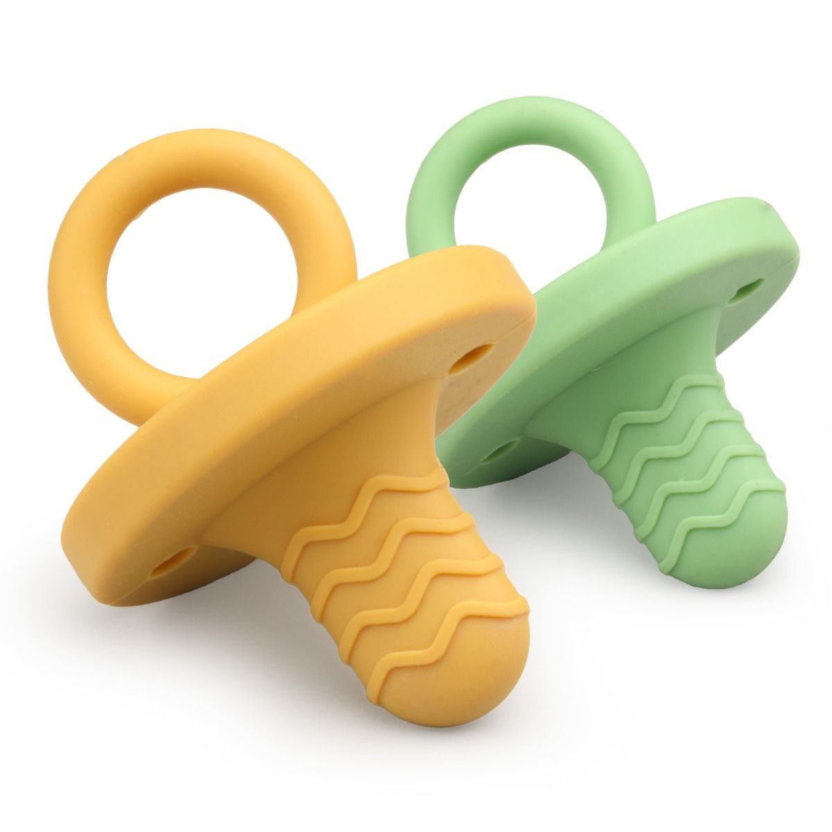 LuvLap Silicone 2 in 1 Baby Soother Pacifier & Teether, Set of 2, Yellow & Green