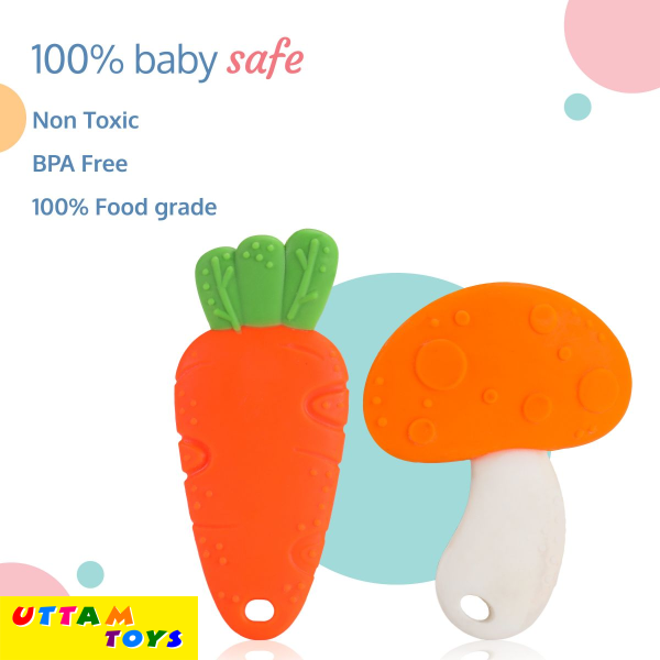 LuvLap Baby Silicone Teether (Orange, White & Green)