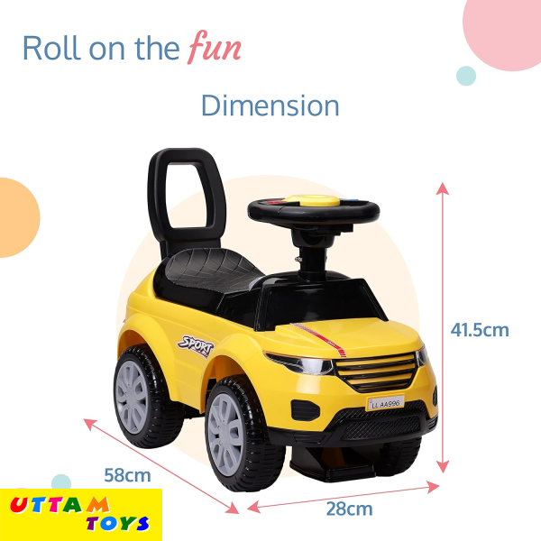 LuvLap Starlight Ride on & Car for Kids with Music & Horn Steering, Push Car for Baby with Backrest, Safety Guard, Under Seat Storage & Big Wheels, Ride on for Kids 1 to 3 Years Upto 25 Kgs (Yellow)