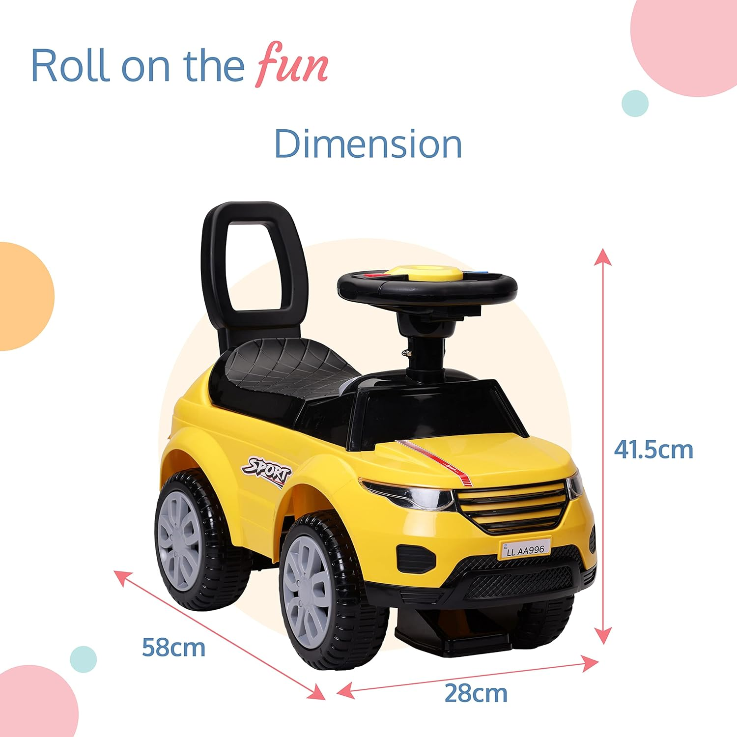 LuvLap Starlight Ride on & Car for Kids with Music & Horn Steering, Push Car for Baby with Backrest, Safety Guard, Under Seat Storage & Big Wheels, Ride on for Kids 1 to 3 Years Upto 25 Kgs (Yellow)