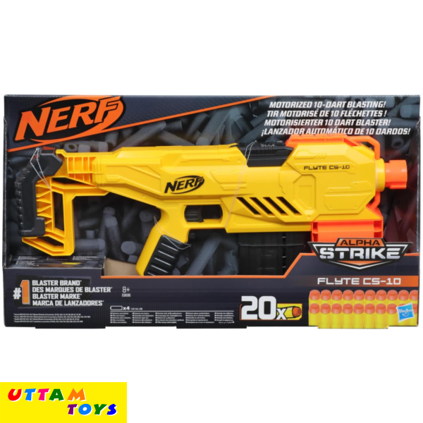 Nerf Alpha Strike Flyte Cs-10 Motorized Blaster, 10-Dart Clip-Fed Blasting, 20 Darts (Multicolour)