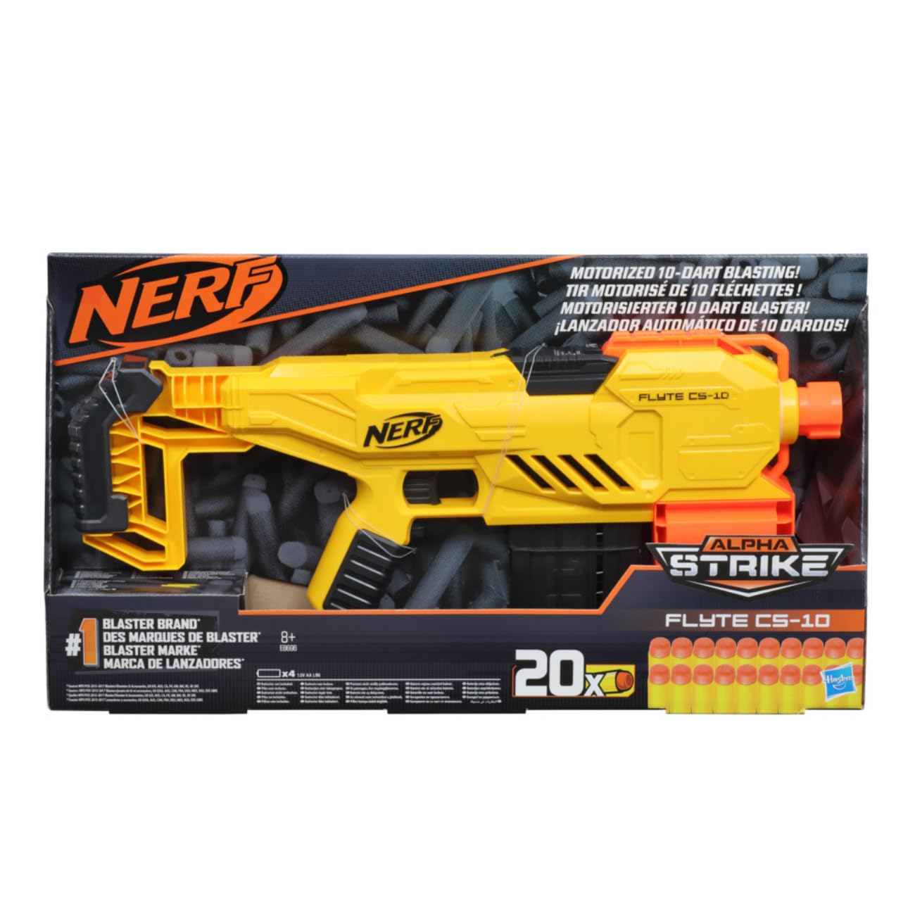 Nerf Alpha Strike Flyte Cs-10 Motorized Blaster, 10-Dart Clip-Fed Blasting, 20 Darts (Multicolour)