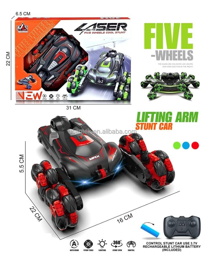 AGBO Stunt Laser MAX 6WHEEL, RC Stunt Car 360 Degree Spinning High Speed Telescopic Rotating Remote Control Six Wheels Climbing rc Toy Drift Stunt car