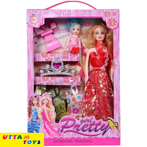 Buy Pretty Doll for Girls Doll Set for Girls Big Doll with Baby Doll 4 Sets for Fashion Dress 1 Crown Beautiful Doll for Your Princess Cute Doll Set for Girls Kids